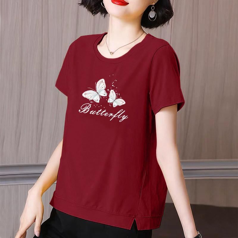 Short-sleeved t-shirt women's cotton half-sleeved loose large size summer 2022 new red T-shirt women's top trend? - Taobao