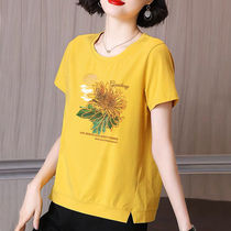 Western-style mother summer dress split cotton ladies middle-aged and elderly large size loose age-reducing half-sleeve cotton short-sleeved t-shirt