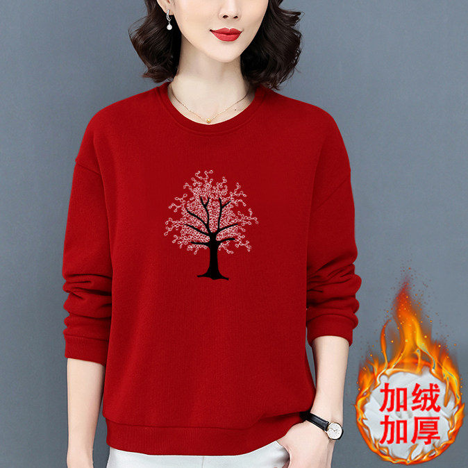 Capless round neck women's winter style plus velvet thick cotton T2022 spring and autumn new Korean version loose all-match top - Taobao