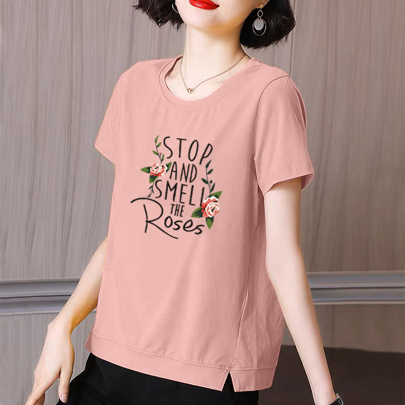 Middle-aged mother foreign style cotton casual half-sleeved printing large size T-shirt summer loose cotton short-sleeved t-shirt women's tide