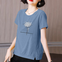 2022 new cotton short-sleeved t-shirt middle-aged loose and thin Korean version solid color half-sleeved summer round neck top for women