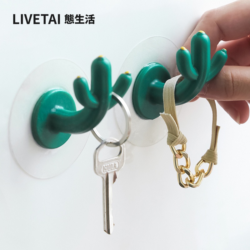 State life Nordic cute Cactus entrance hook free hole creative hanging nail Towel hanger wall hanging