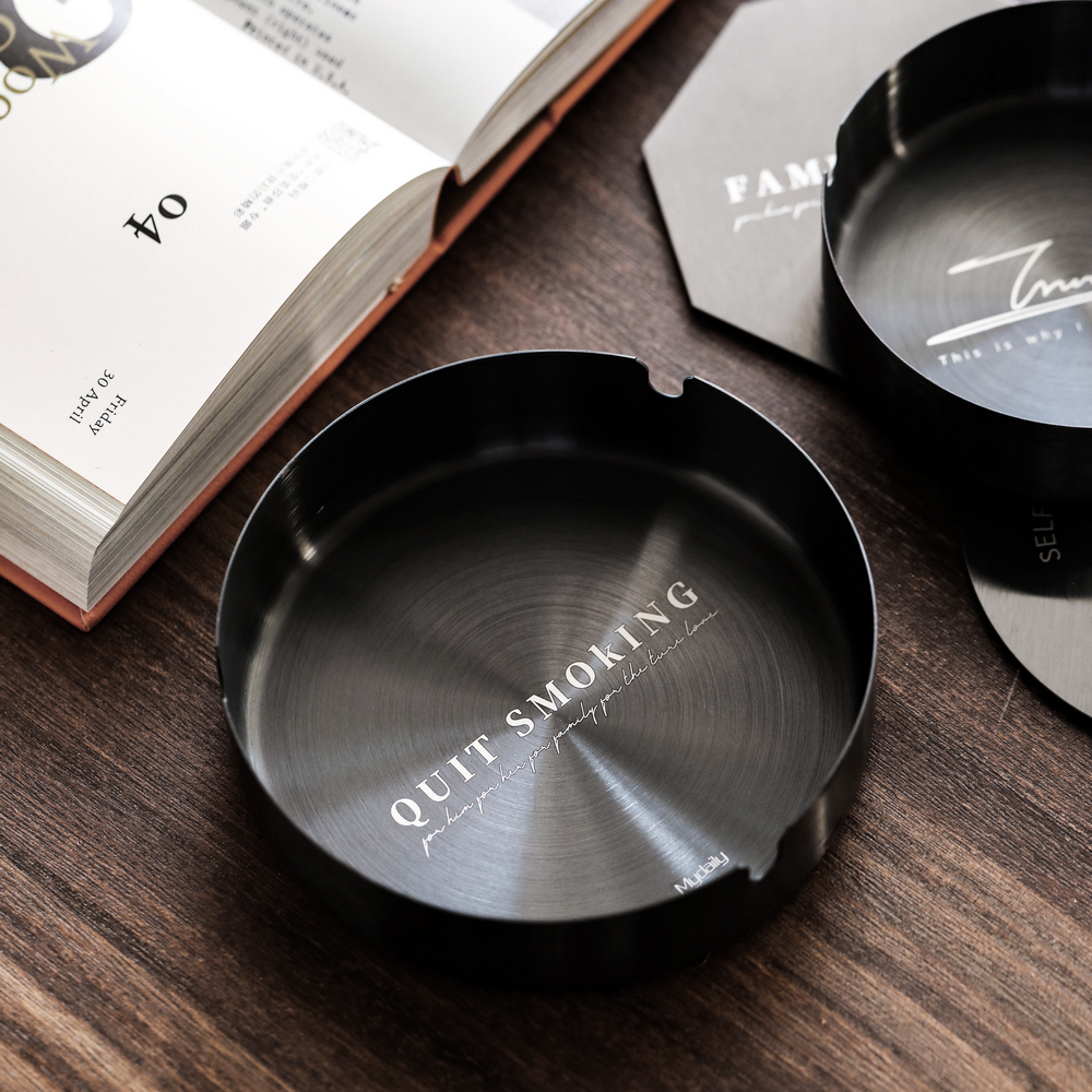 State Life Black Stainless Steel Ashtrays Advanced Sensuality Home Living Room Office Light Lavish Creative Little Crowdsmoke Cylinder-Taobao