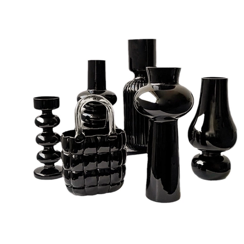 Государственная жизнь Ins Light Luxury Black Glass Vase Home Living Room Стол Цветочный вставка средняя гидропонная ваза