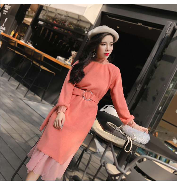 针织连衣裙女秋冬季韩版2018新款毛衣中长款