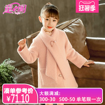 Girls wool coat Scarf neckline Autumn and winter padded thickened coat Childrens warm medium-long coat