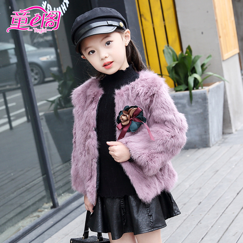 Girl Fur Coats New children Mao sweater Garcotton blouses thick CUHK Genuine Rabbit Fur Coats Korean Version