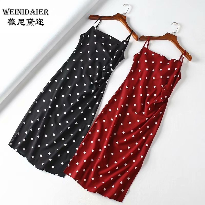 German single foreign trade women's clothing 2019 Summer new malls Withdrawal Counter Tailstock Polo Dot pleats Pleat Harness Ocean Dress