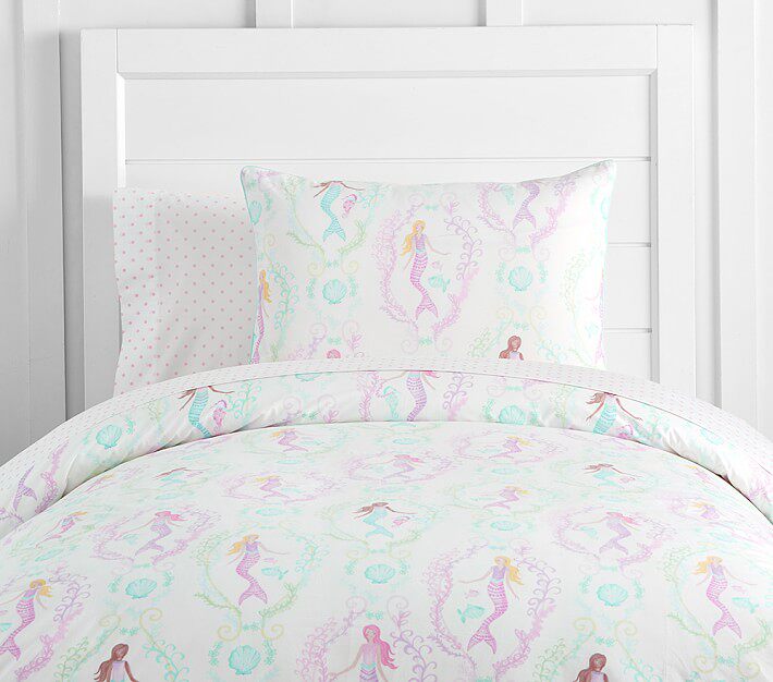 Mermaid Pure Cotton Satin Active Printing Pillowcase Quilt Cover Bed Sheet Fitted Sheet Kindergarten Can Be Customized Three-piece Set