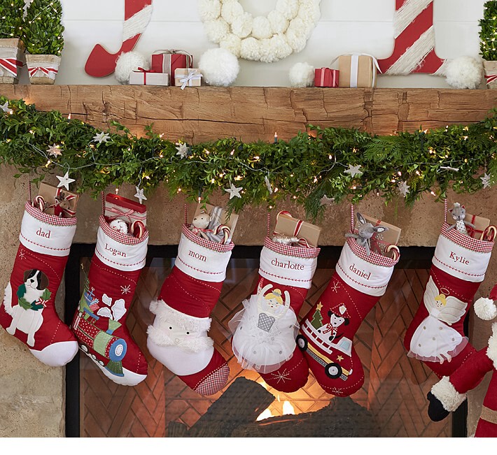 Special ~ clear and large size beautiful fabric with embroidered Christmas socks cotton fabric flat suede red material hanging bag can be embroidered