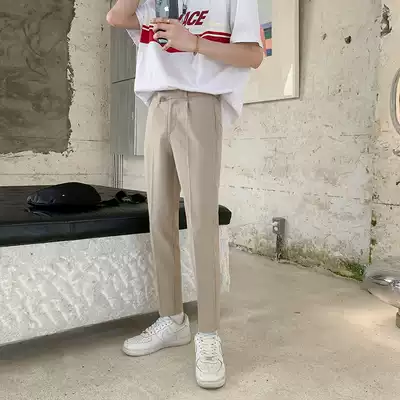 Summer New hanging casual pants men's Thin Ice Silk small foot ankle-length pants Korean slim business pants Tide brand