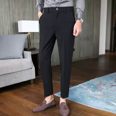 European station men's spring no ironing business casual pants men British small trousers slim pipe pants Tide brand ankle-length pants