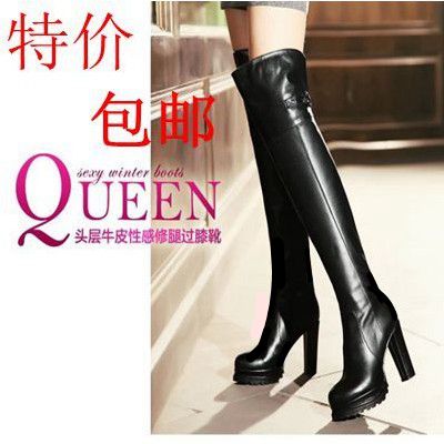 Special price autumn winter new long boots high heel coarse heel Martin boot waterproof bench thick bottom genuine leather slim leg over knee boot lady