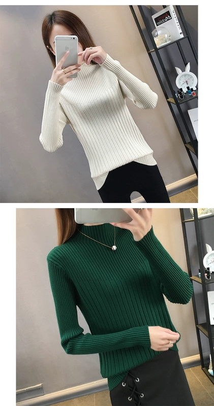 2018 một nửa cổ cao áo len mỏng áo len cộng với áo nhung dày áo sơ mi dài tay phiên bản Hàn Quốc của nữ triều áo nữ