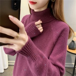 Women's Sweater 2023 Autumn and Winter New Thick Two Lapel Loose Knitted Turtleneck Bottoming Shirt for Women with Western Style