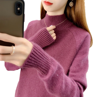 New sequin half turtleneck thickened sweater