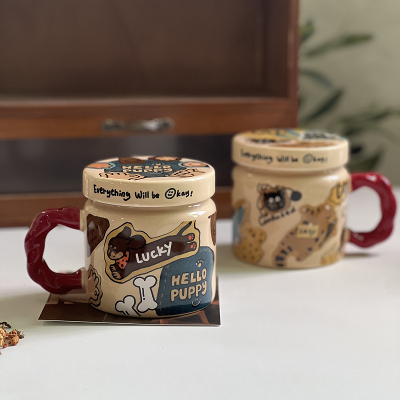 American Retro Mug with Lid, Ceramic Coffee Cup, Office Cup, Birthday Gift, Dust-Proof and High Temperature Resistant
