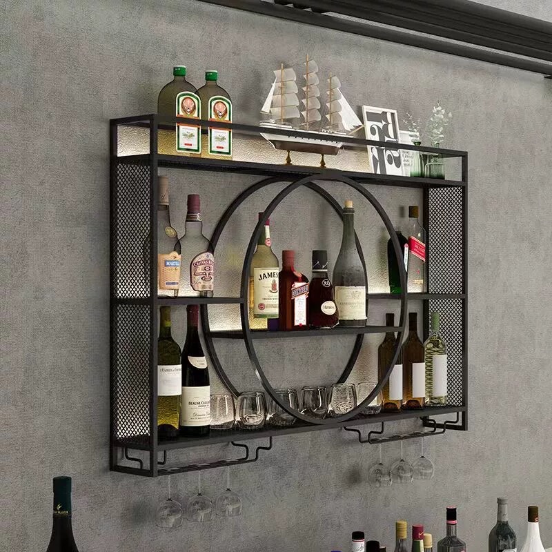 Bar Counter Wine Rack Iron Art Wall-Mounted Wine Cabinet Bar Storage Rack Red Wine Wall Display Rack for Home Use Restaurant Wall-Mounted