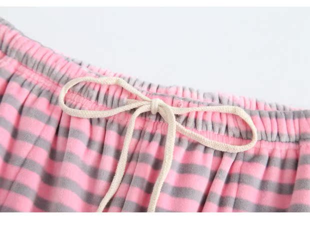Bộ đồ ngủ nhung mới cho nữ mùa thu và mùa đông ấm áp cộng với quần nhung flannel sọc rộng quần dày nhà quần thun nam