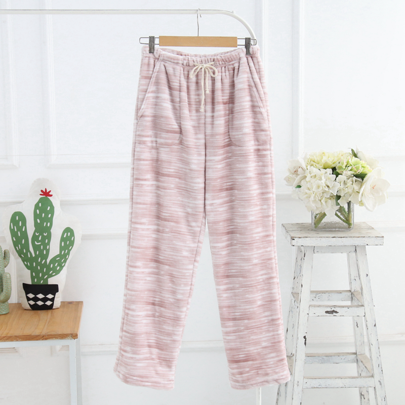 Mùa đông đồ ngủ flannel dày nữ nước nhung nhung san hô quần lỏng nhà XL có thể mặc bên ngoài quần lửng nam