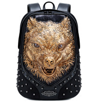 Owl King new trendy men shoulder bag rivet personality 3D wolf head bag street trend bag black computer bag