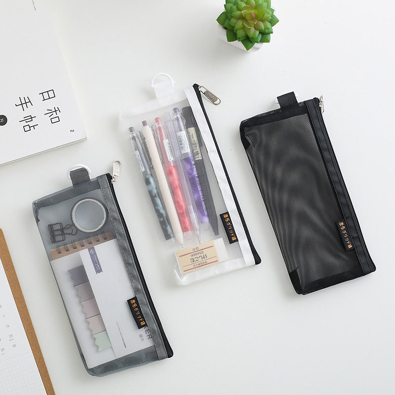 Tidal Breathable Silk Screen File Bag Grid Bag Cashier Bag Exam Bag Transparent Pull Chain Bag A4 A4 A5 A6 A6 transparent bag Student stationery multipurpose cashier bag Wholesale pen bag