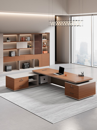 老板办公桌轻奢高级感经理桌椅组合简约吸塑工艺总裁室大班台家具