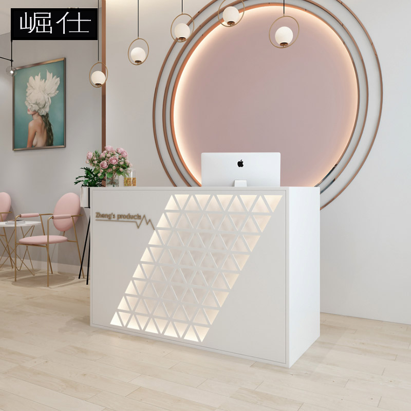 Brief modern small shop collection silver counter hair salon hairdresse shop front desk reception desk meteor milk tea shop small bar