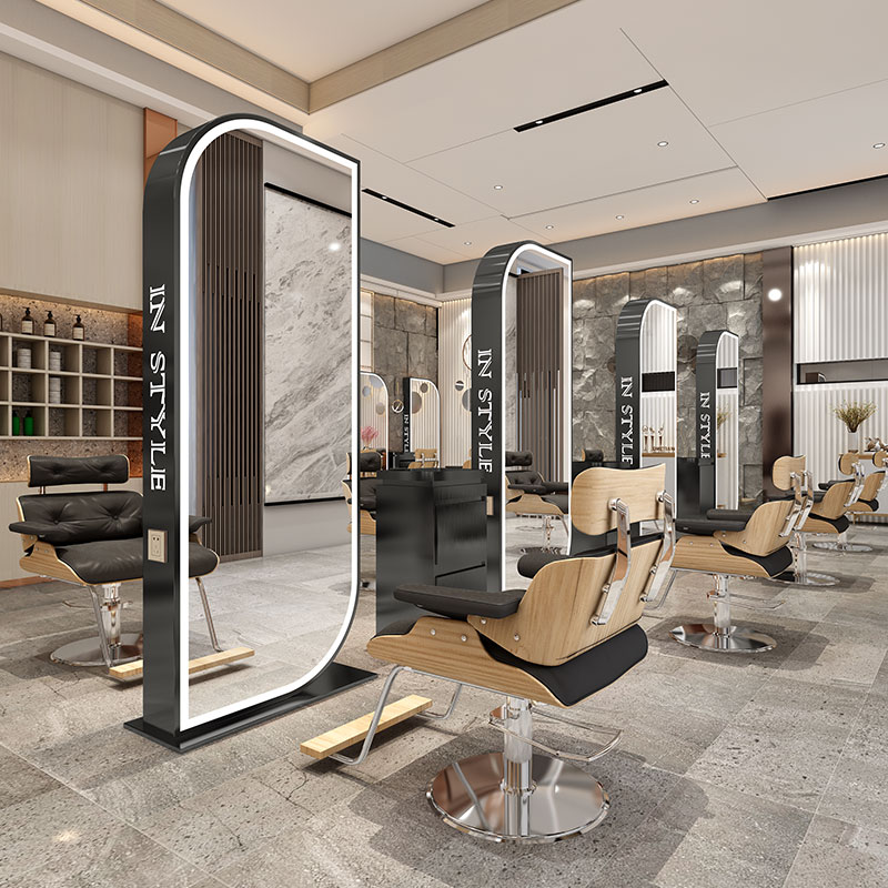 New tide shop custom hairdresser mirror double-sided net red hair cut and cloth can hang wall lamp