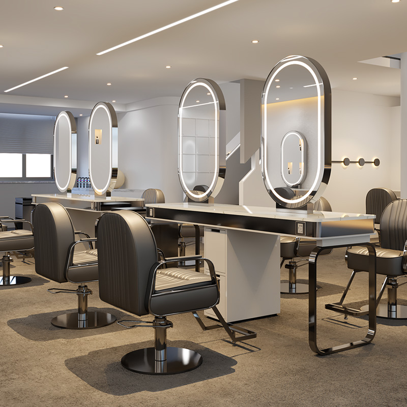 Net celebrity barber shop mirror table Hair salon special hair iron and dyeing mirror Stainless steel marble led hair cutting mirror with light