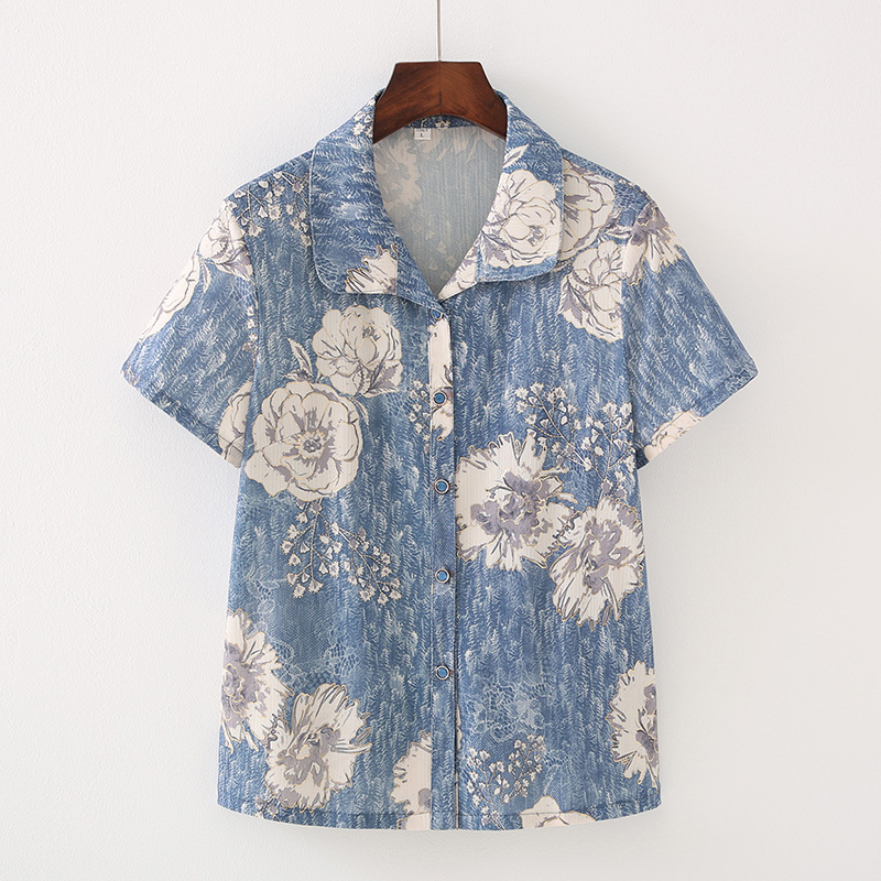 Summer Short-Sleeved Tops for Petite Mothers, Shirts for Elderly Women, Grandma's Summer Clothes, Mother's Day Two-Piece Set