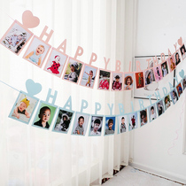 Babys birthday layout Photo Wall childrens first birthday decoration photo birthday flag scene layout