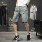 Большой эластичный прилив бренд пронзительный джинсовый шорты мужская личность -это старый измельчение желтого нищего соскребает пять конных брюк, толстые, тонкие