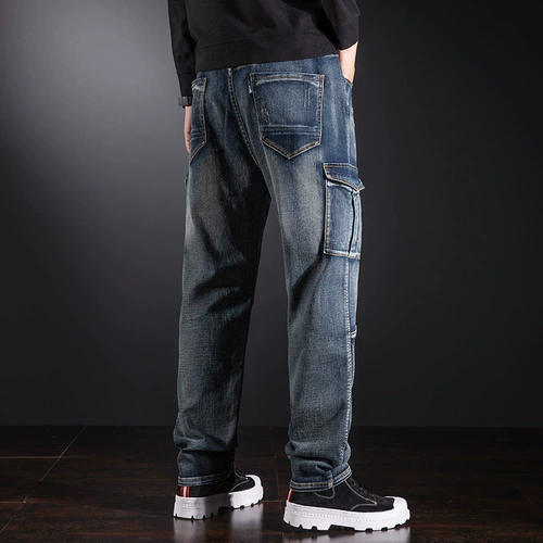 Эластичные джинсы, штаны, эластичная талия, на шнурках, свободный прямой крой