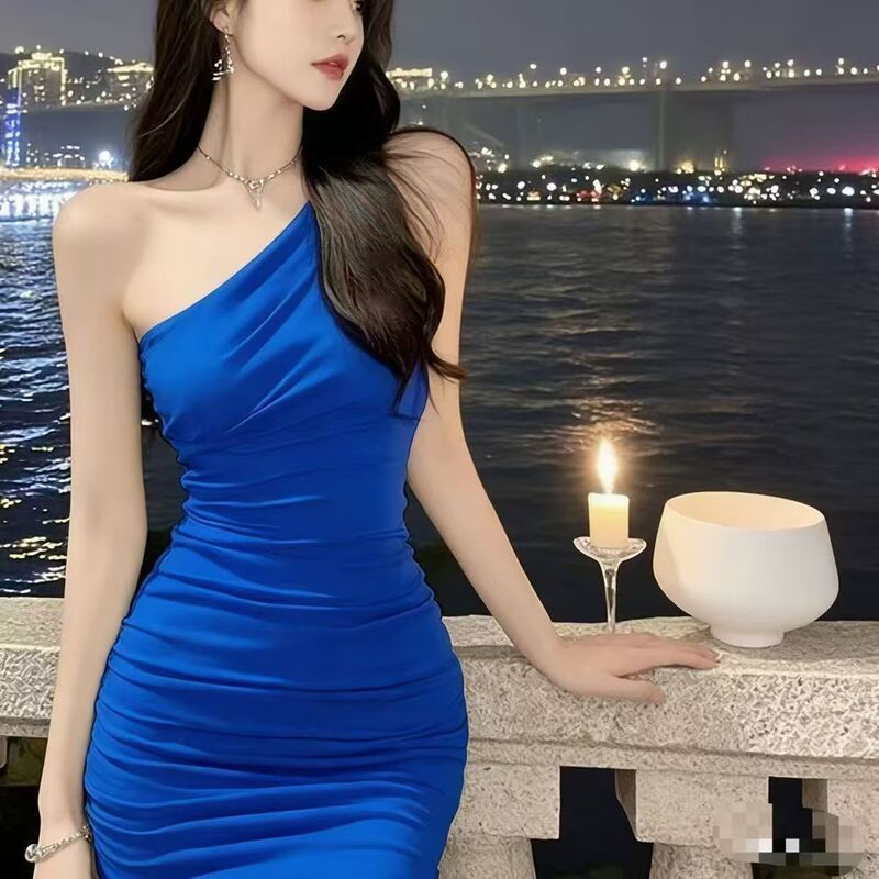 Slimming Off-Shoulder Klein Blue Dress, Super Flattering for Fair Skin, Mature and Sexy Style, Bodycon, Pure Desire Dress