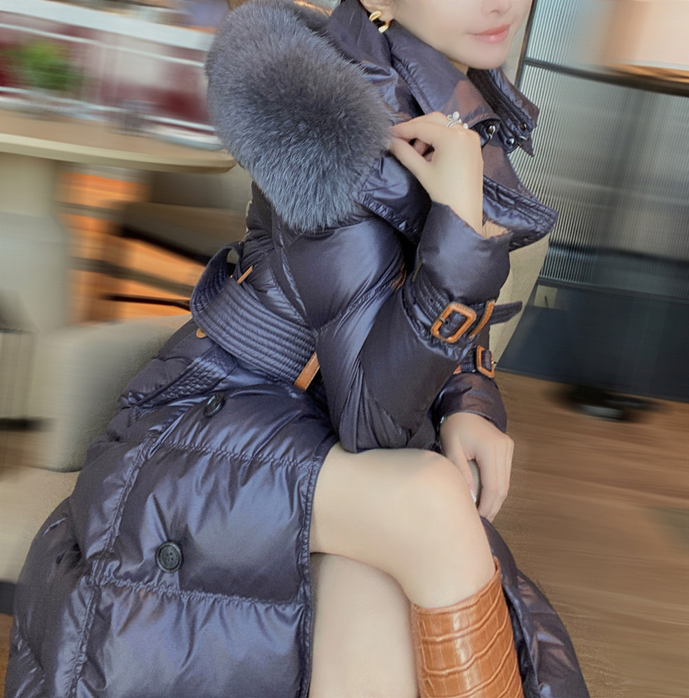 Romantic Purple Years Hua Temperament Goose Down Over Kneecap Fashion Great Fox Fur Collar Bundles Waist Thickening Long down Down Clothing-Taobao