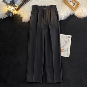 Trendy Black Men's Trousers for Autumn, Thin Loose Wide-Leg Straight Pants, Casual Pants with a Drapey Feel, Stylish Suit Pants