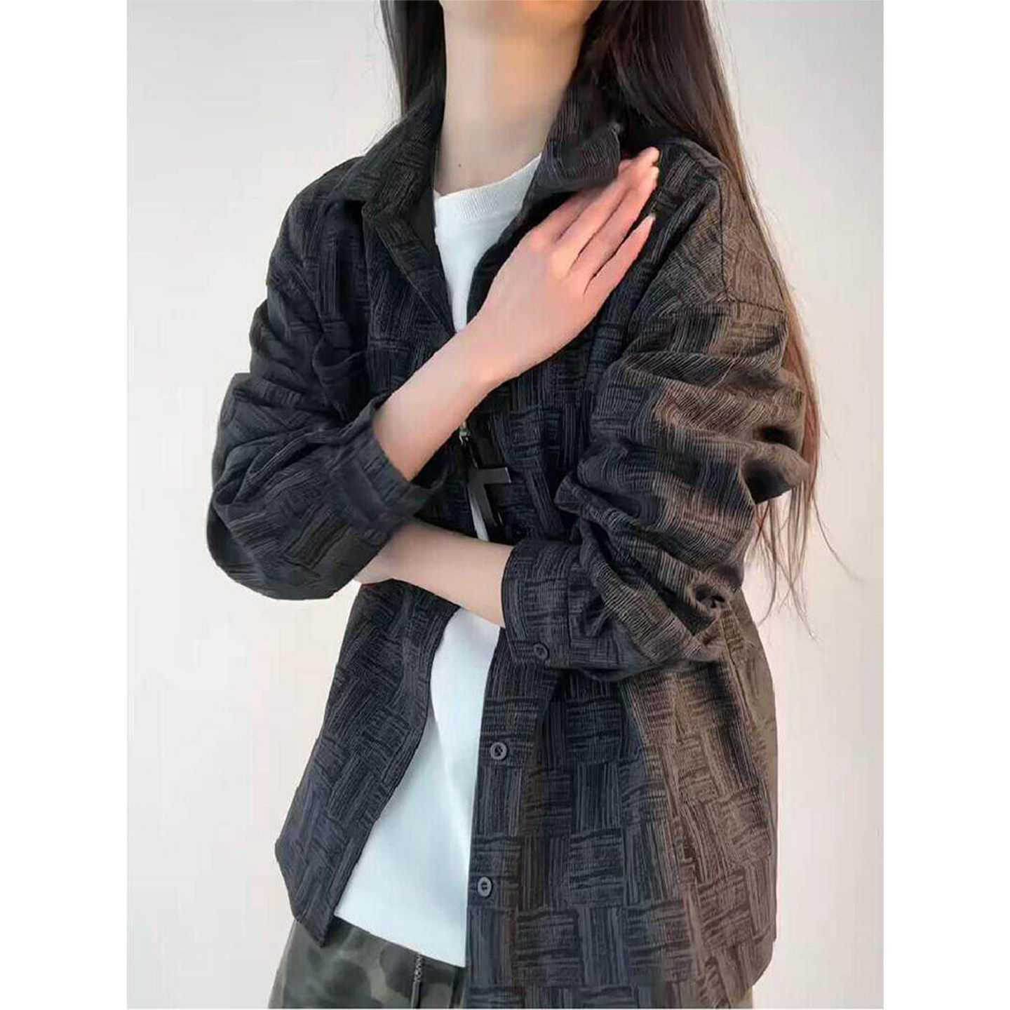黑色美式扎染格纹衬衫男春季美式复古防晒休闲衬衣高级感开衫外套