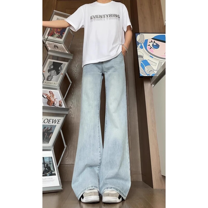 Light Blue Bootcut Jeans for Men, Summer Thin Style, Drapey Straight-Leg Scimitar Pants, Wide-Leg Loose Flared Pants for Men Light Blue Bootcut Jeans for Men, Summer Thin Style, Drapey Straight-Leg Scimitar Pants, Wide-Leg Loose Flared Pants for Men