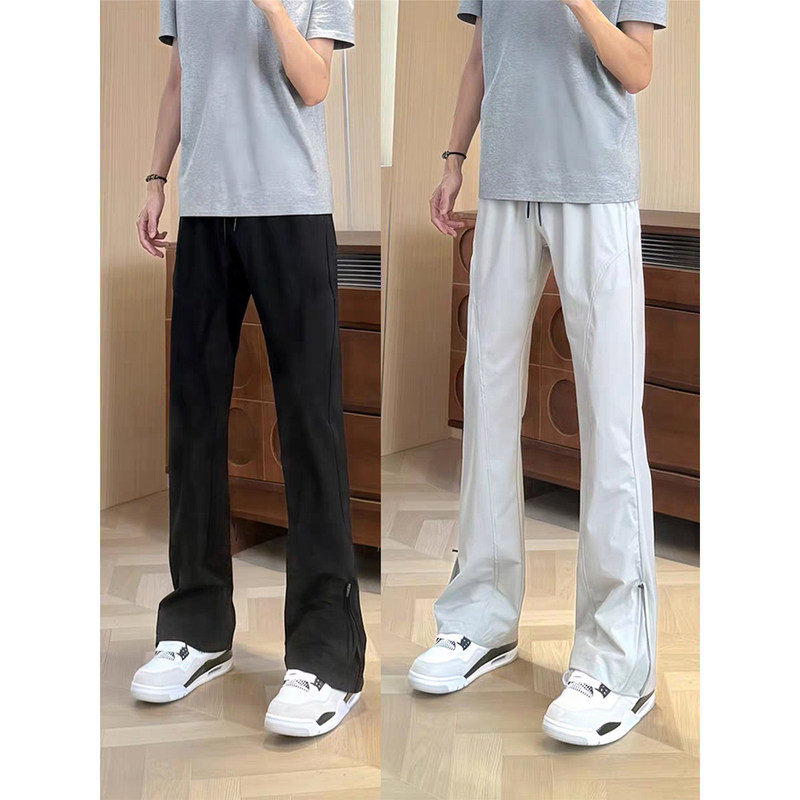 American-Style Nylon Quick-Drying Pants for Men, Summer Outdoor Windproof and Waterproof Assault Pants with Zipper at the Cuffs, Straight-Leg Flared Pants