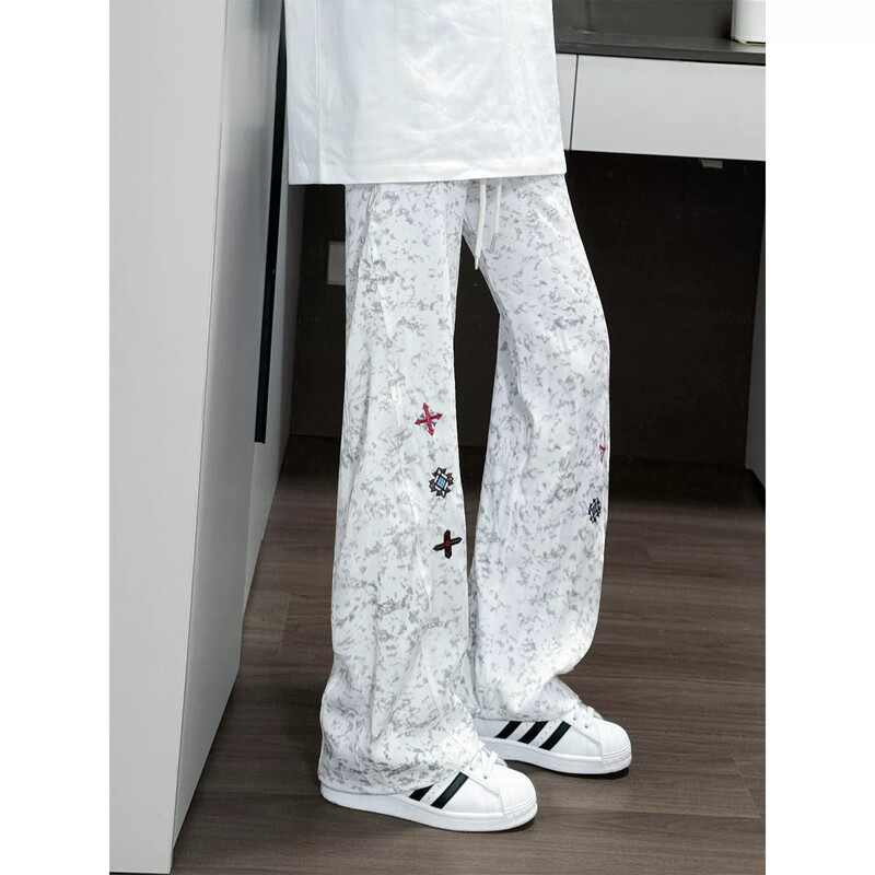 Cleanfit Tie-Dye Embroidered Sweatpants for Men, American High Street Style, Slightly Flared Sweatpants, High-End Straight-Leg Casual Pants Cleanfit Tie-Dye Embroidered Sweatpants for Men, American High Street Style, Slightly Flared Sweatpants, High-End Straight-Leg Casual Pants