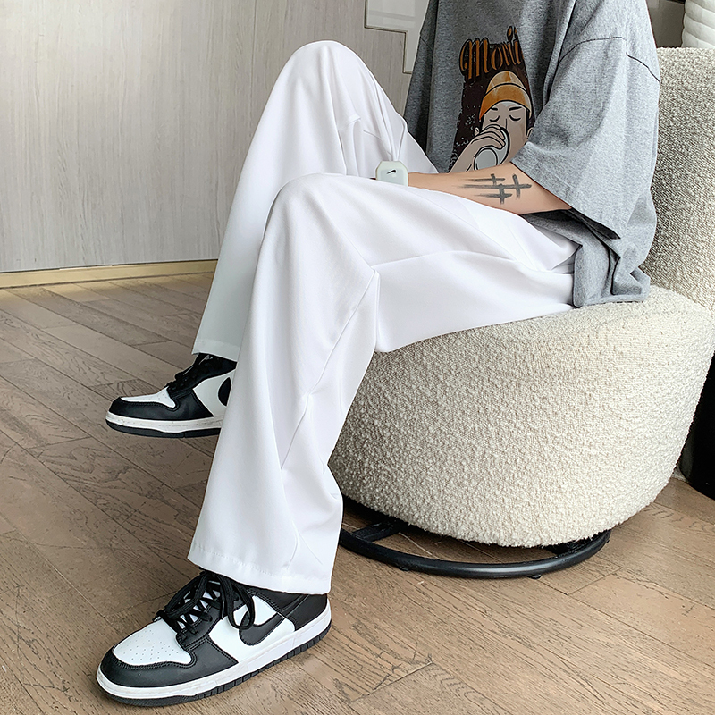 White Casual Pants for Men, Straight-Leg, Loose-Fitting, Summer Thin Style, Cropped Suit Pants with Drape, Korean Style Trendy Wide-Leg Pants White Casual Pants for Men, Straight-Leg, Loose-Fitting, Summer Thin Style, Cropped Suit Pants with Drape, Korean Style Trendy Wide-Leg Pants