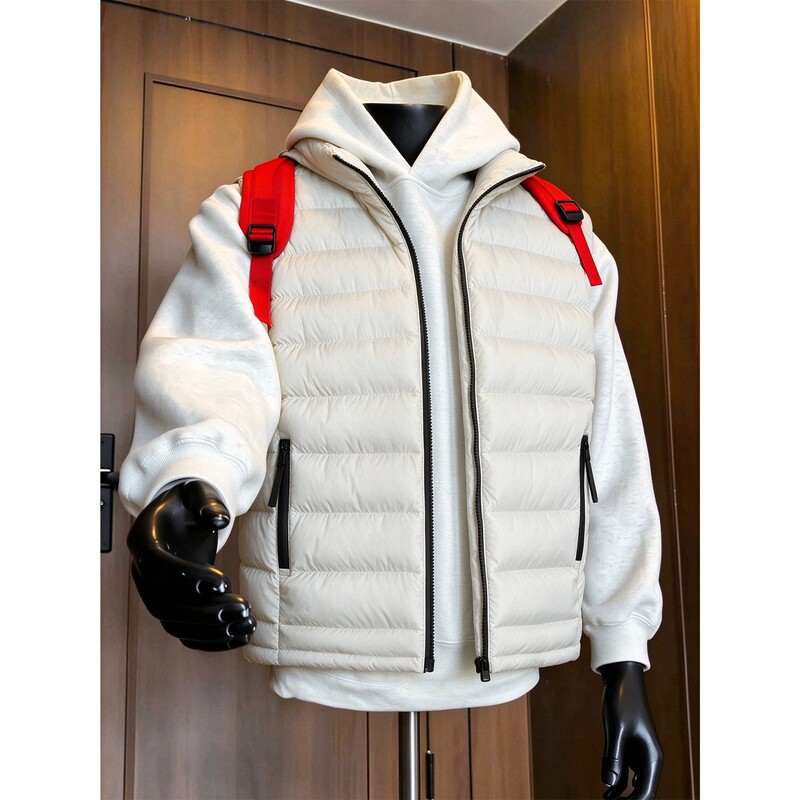 White Stand-Collar Ribbed down Cotton Jacket for Men, Winter Thickened and Warm Cotton Vest, Layered Lightweight Vest Coat White Stand-Collar Ribbed down Cotton Jacket for Men, Winter Thickened and Warm Cotton Vest, Layered Lightweight Vest Coat