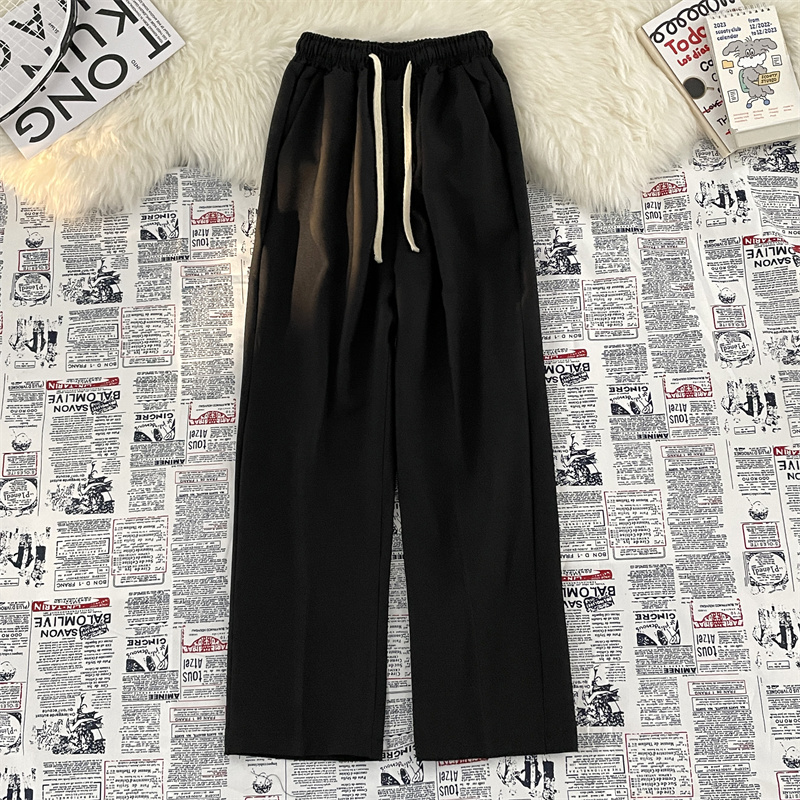 Summer Trendy Brand ins Solid Color Straight-Leg Versatile Wide-Leg Men's Vintage Loose Drape Drawstring Suit Pants Summer Trendy Brand ins Solid Color Straight-Leg Versatile Wide-Leg Men's Vintage Loose Drape Drawstring Suit Pants
