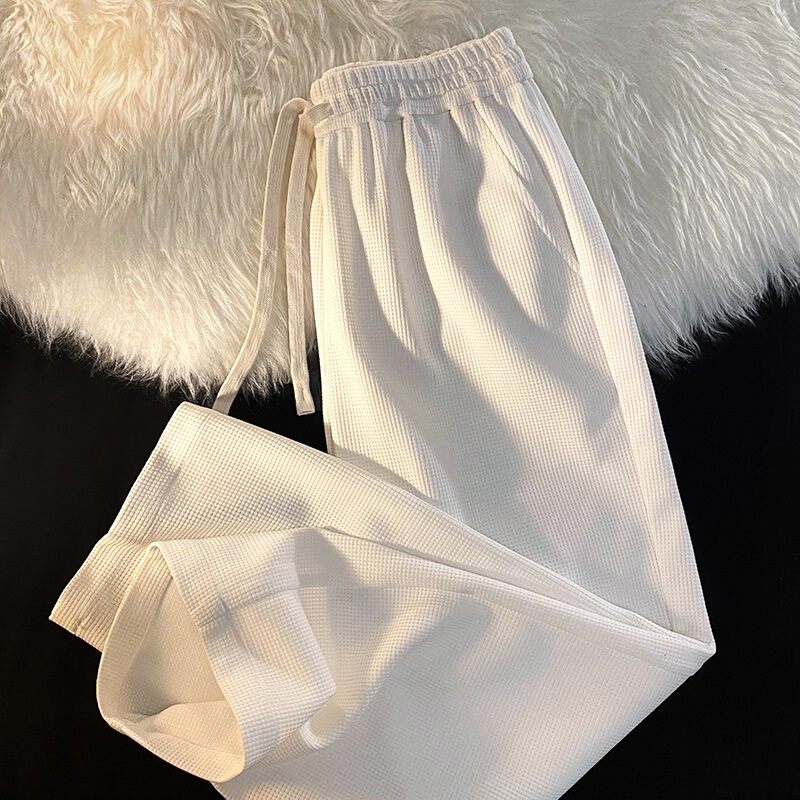 Waffle Knit Sweatpants for Men, Spring and Summer Trendy Brand ins Versatile Sports Casual Pants, Loose Straight Wide-Leg Long Pants for Men
