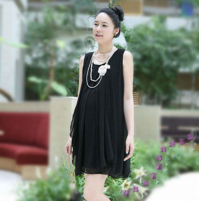Beautiful pregnant mother summer maternity dress double Chiffon maternity dress Sundress black sleeveless dress