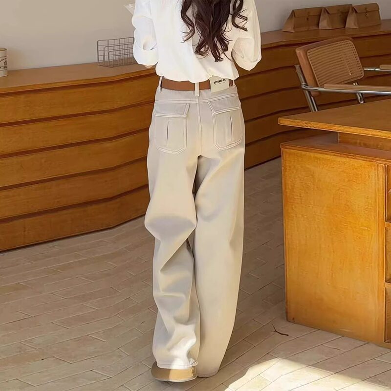 La Chapelle Khaki Wide-Leg Jeans for Women 2026 Spring/Summer New High-Waisted Slim-Fit Narrow Straight Pants