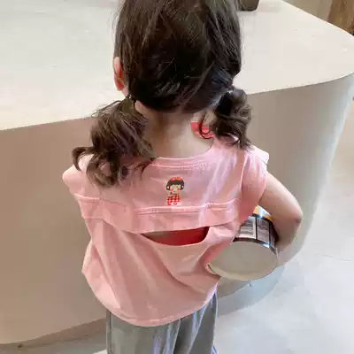 Girls half sleeve top 2021 new female baby T-shirt backless skin-friendly fashion short-sleeved T-shirt children's summer t-shirt
