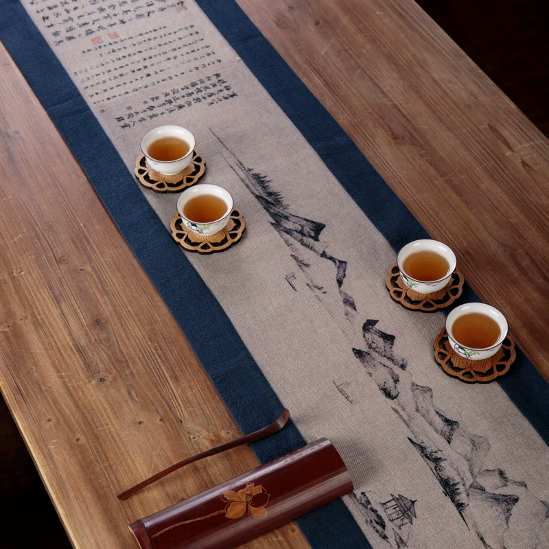 Vải trà vải cờ vải vải lanh Zen khăn trải bàn trà Phong cách Trung Quốc Vải nghệ thuật phong cách Trung Quốc Bông vải lanh trà bộ nệm Khay trà mat trà - Trà sứ