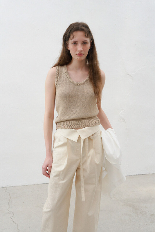 Chic Young New Summer Style Cotton Woven Linen Jacquard Knit Vest Simple Retro Vest Camisole